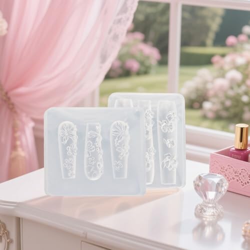 Goufaju Silicone Flower Nail Art Molds, 3D Floral Manicure Charms Template