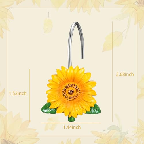 EleCharm Sunflower Shower Curtain Hooks - Anti-Rust Decorative Rings