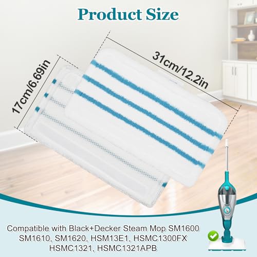 4-Pack Steam Mop Pads Replacement for Black+Decker Models
