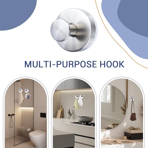 WellMade 1-Inch Brushed Stainless Steel Suction Cup Hooks - 2 Pack