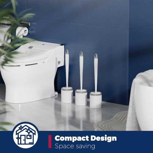 Holaloha Toilet Brush and Holder Set, 3-Pack Compact Bathroom Scrubber