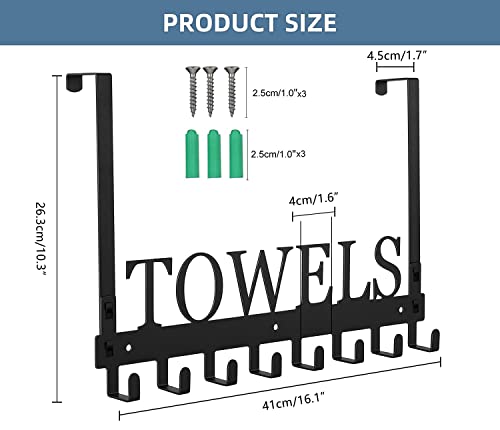 Azmoncy Black Over The Door Towel Rack with 8 Hooks - Heavy Duty Space Saver