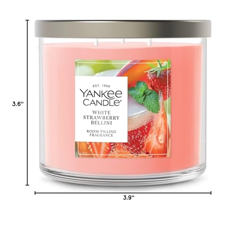 Yankee Candle White Strawberry Bellini Scented Candle, 14.5oz 3-Wick Candle Jar with up to 40 Hours Burn Time, Giftable