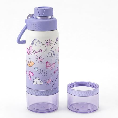 GOPPUS 17oz Insulated Water Bottle with Storage - Purple Bow, Leakproof Gym Hydration
