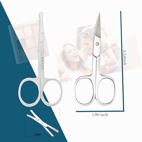 HAYAT Precision Curved Stainless Steel Eyebrow and Nose Hair Scissors