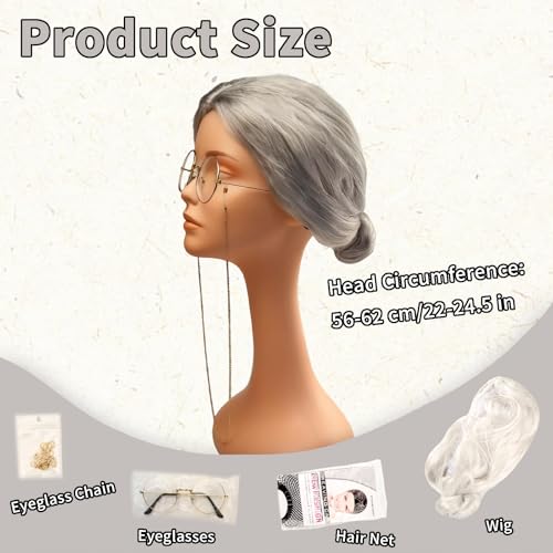 Old Lady Wig & Accessories Set for Grandma Costume & Cosplay