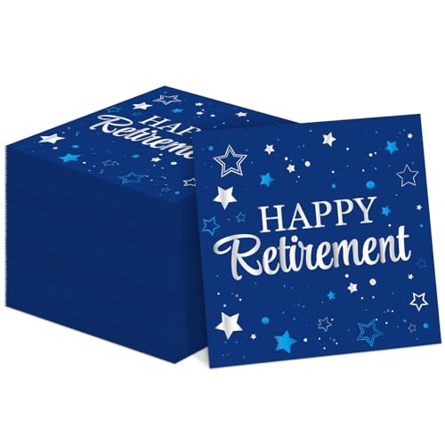 50 Pack Blue & Silver Retirement Napkins - Farewell Party Supplies