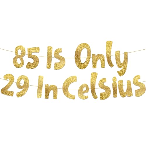 85th Birthday Gold Glitter Banner - Pre-Strung 85th Milestone Party Decor
