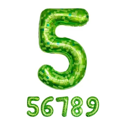 Number 5 Green Pixel Miner Birthday Balloon 40 Inch Foil Party Decor