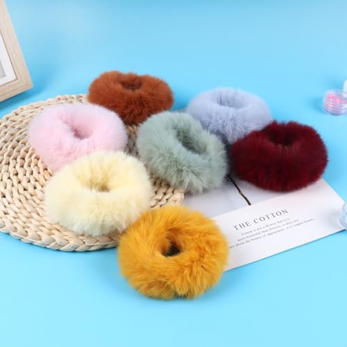 Spenlly Fluffy Plush Pom Pom Hair Scrunchies 4-Pack - Watermelon Red