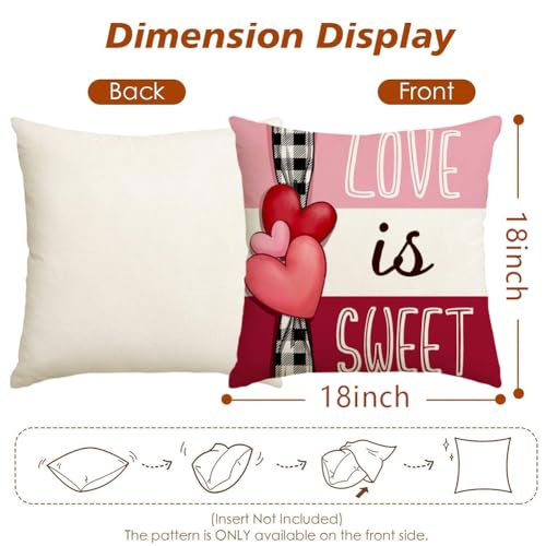 Valentine's Day Throw Pillow Covers - Set of 4 Red Heart 18x18