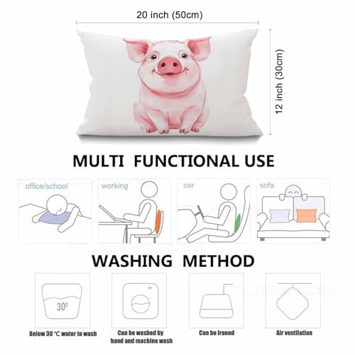 Smooffly Watercolor Pig Throw Pillow Cover, 12x20 Inch Cotton Linen Cushion