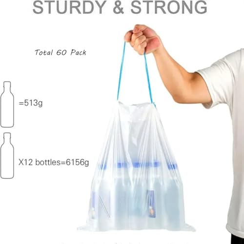 4 Gallon Heavy Duty Drawstring Trash Bags – 60 Pack for Kitchen, Office & Outdoors