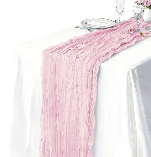 Light Pink Cheesecloth Table Runners - 3 Pack, 21 x 120 Inch Boho Decor