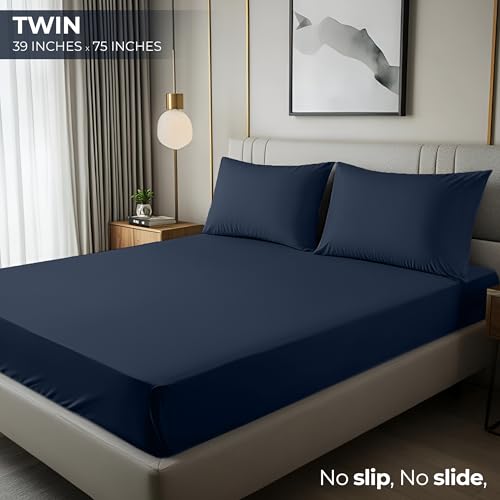 Utopia Bedding Twin Fitted Sheet - Ultra Soft Microfiber, Navy, 15" Deep