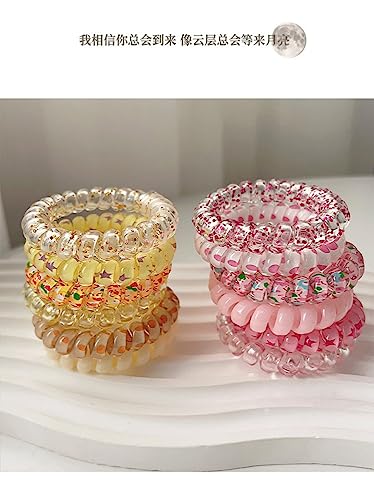Waterproof Spiral Hair Ties 6-Piece Multicolour Resin Phone Cord Ponytail Holders