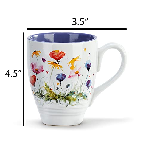 DEMDACO Dean Crouser Wildflowers Watercolor Purple on White 16 Ounce Glossy Ceramic Stoneware Coffee & Tea Mug With Handle