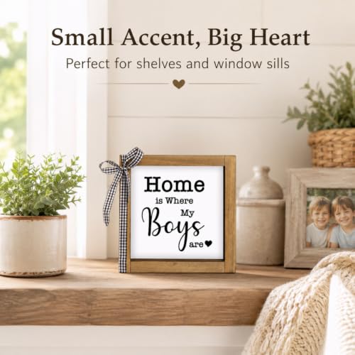 Home is Where My Boys Are Sign | Rustic Wooden Family Quote Plaque