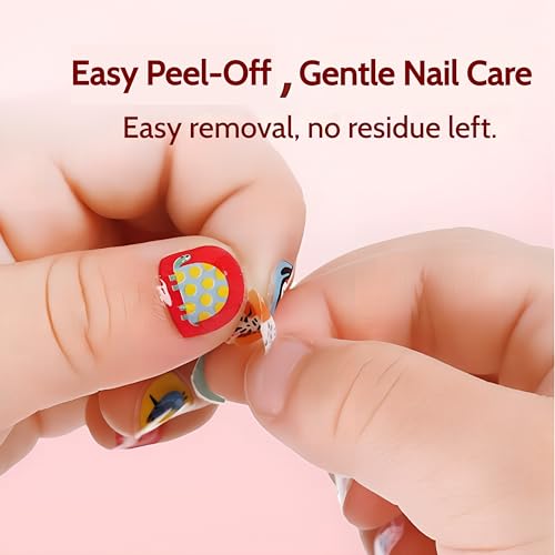 SUMINGGO Kids Nail Stickers - Cute Animal & Fruit Peel-and-Stick Decals, 5 Sheets