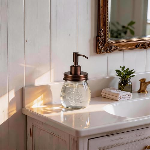 Amolliar Mason Jar Liquid Soap Dispenser - 10oz Glass Pump - Bronze