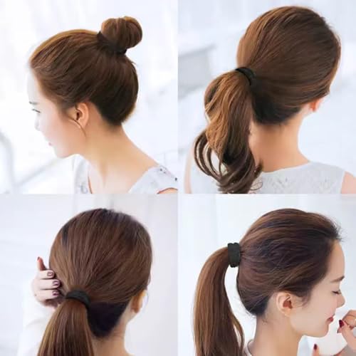 Borsicge 200PCS Black Hair Ties - Seamless Elastic Ponytail Holders
