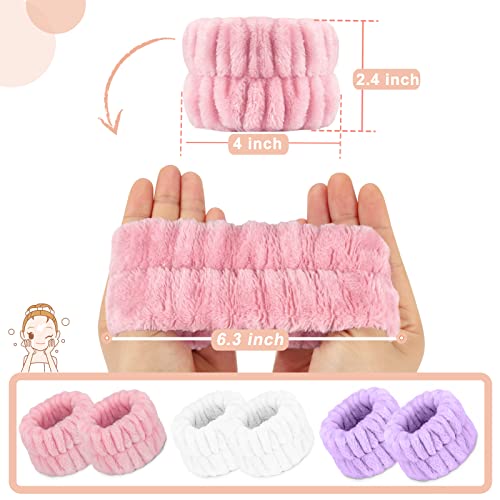 Crosize 6Pcs Microfiber Face Washing Wristbands for Women Spa Towel Bands