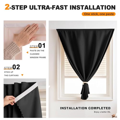 Self-Adhesive Blackout Curtain - Peel and Stick, 35" x 59", Black