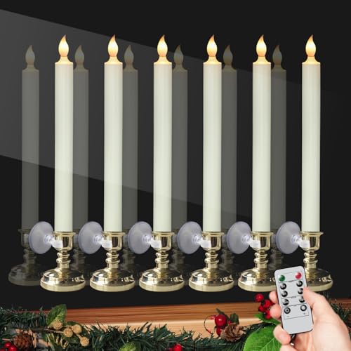 6 Pack Flameless Window Candles with Gold Holders and Remote Timer - Battery Operated