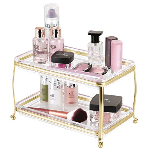 mDesign Decorative 2-Tier Makeup Organizer Tray for Vanity & Bathroom Counter