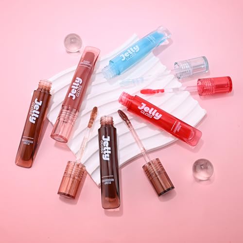 WanTuoluo Jelly Lip Gloss Hydrating Glass-Like Shine Lip Tint (B05 Chocolate)