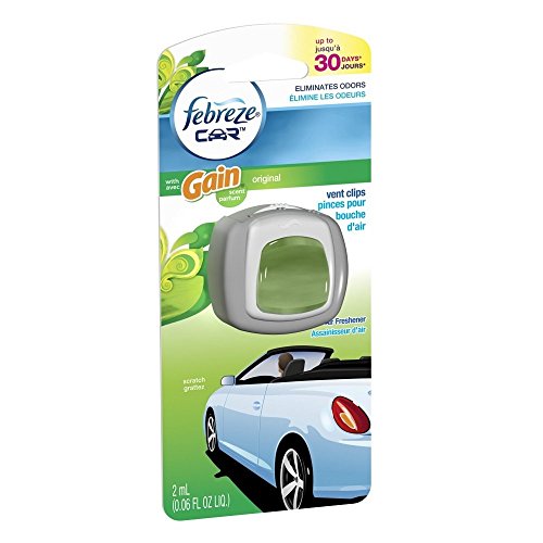 Febreze Car Vent Clip Air Freshener & Odor Eliminator, Gain Original, 2 Pack