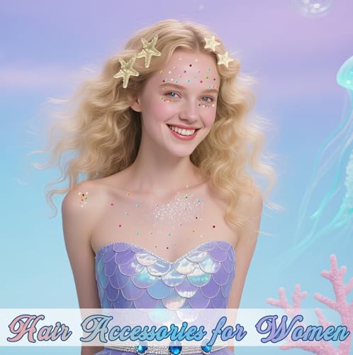 Mermaid Costume Accessories Set with Starfish Hair Clips and Face Glitter