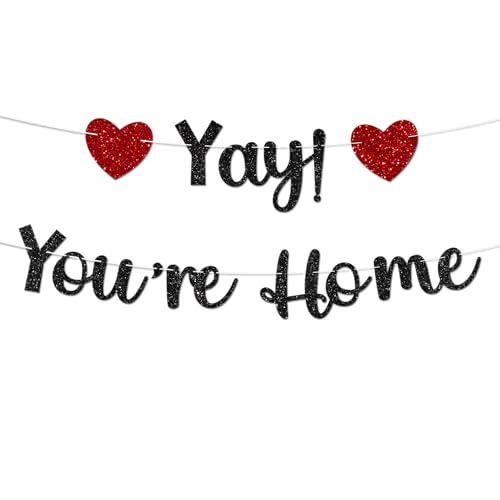 Black Glitter Welcome Home Banner - Yay! You're Home Decoration