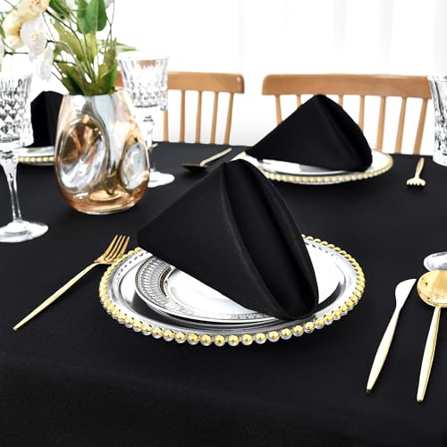 Black Cloth Napkins Set of 6 - 18x18 Washable Polyester Napkins