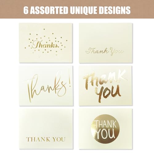 Gold Foil Thank You Cards with Envelopes - 48 Pack, 3.75" x 5"
