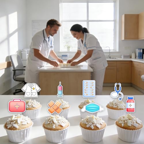 48 Pcs Nurse Graduation Cupcake Toppers RN Nursing Party Picks