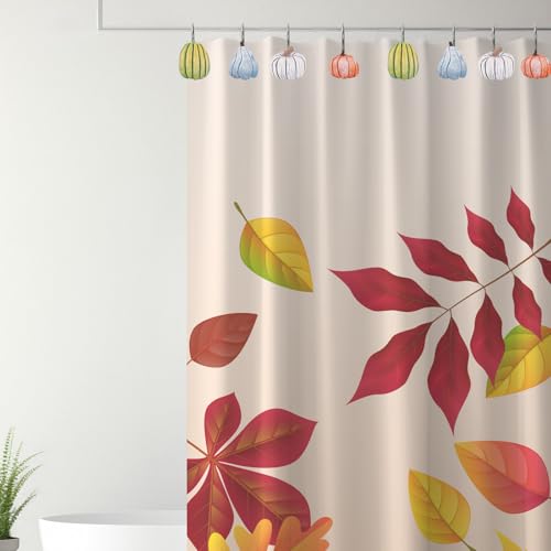 Pumpkin Shower Curtain Hooks - 12 Pcs Fall Decorative Rings (Green & Blue)