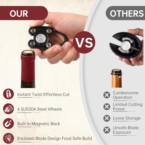 Magnetic Wine Foil Cutter Set - 3 Pack with Stainless Steel Blades