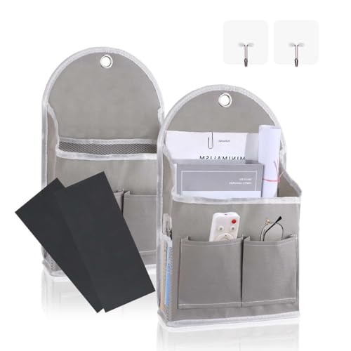 Grey Wall Hanging Storage Bag - 2 Pack with Pockets & Hooks