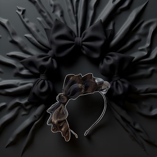 Black Ribbon Big Bow Headband Knotted Vintage Hair Hoop 2-Pack