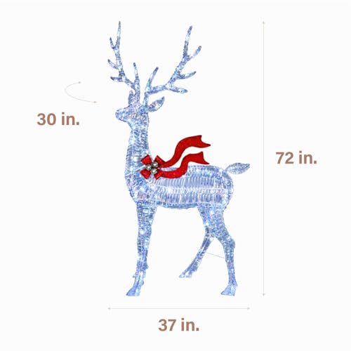 72-Inch LED Iridescent Reindeer Decoration with Lights - Indoor Outdoor Christmas Yard