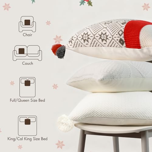 RICHIE 18x18 Inch Knitted Throw Pillow Covers - Set of 2, Cozy Christmas Decor for Sofa & Bedroom, White Diamond Grid