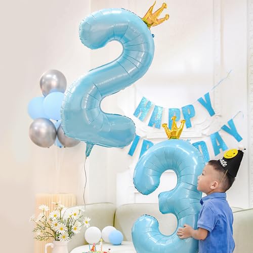 40 Inch Baby Blue Number 22 Crown Balloon Set for Parties