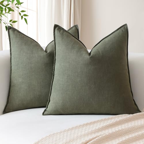 OTOSTAR Pack of 2 18x18 Inch Olive Green Linen Throw Pillow Covers