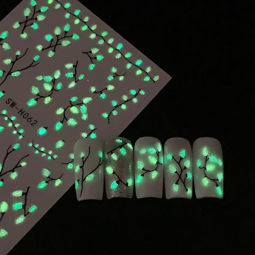 Christmas Nail Stickers 6 Sheets 3D Glow in the Dark Winter Decals