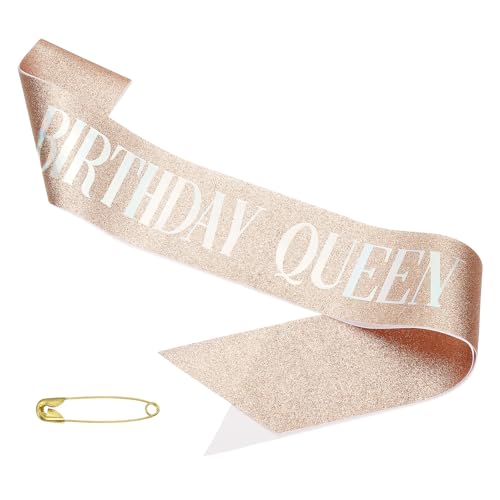 PATIKIL Glitter Birthday Queen Sash, Rose Red Satin Party Decoration
