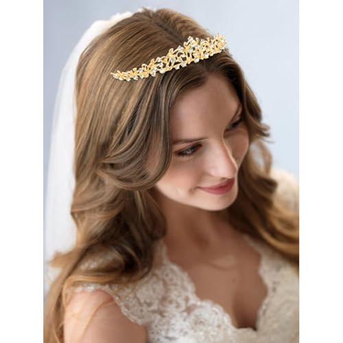 Vovii Gold Rhinestone Bridal Crown and Wedding Tiara for Women