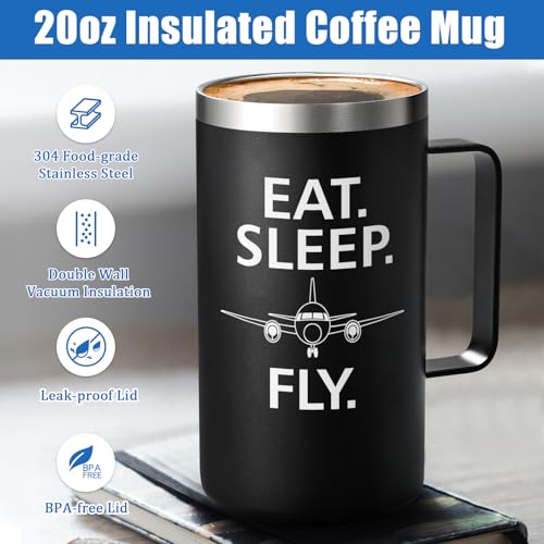 Pilot 20oz Insulated Coffee Mug Airplane Aviation Lover Gift - Black-1