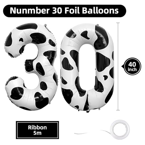 40 Inch Black and White Number 30 Foil Balloons for Parties