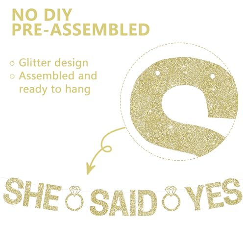 She Said Yes Glitter Banner - Champagne Gold Pre-Strung Engagement Decor